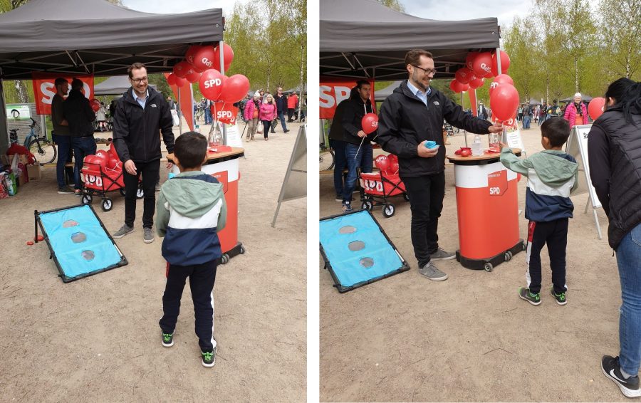 Bengt Bergt MdB als Spielleiter beim Wurfspiel für Kinder